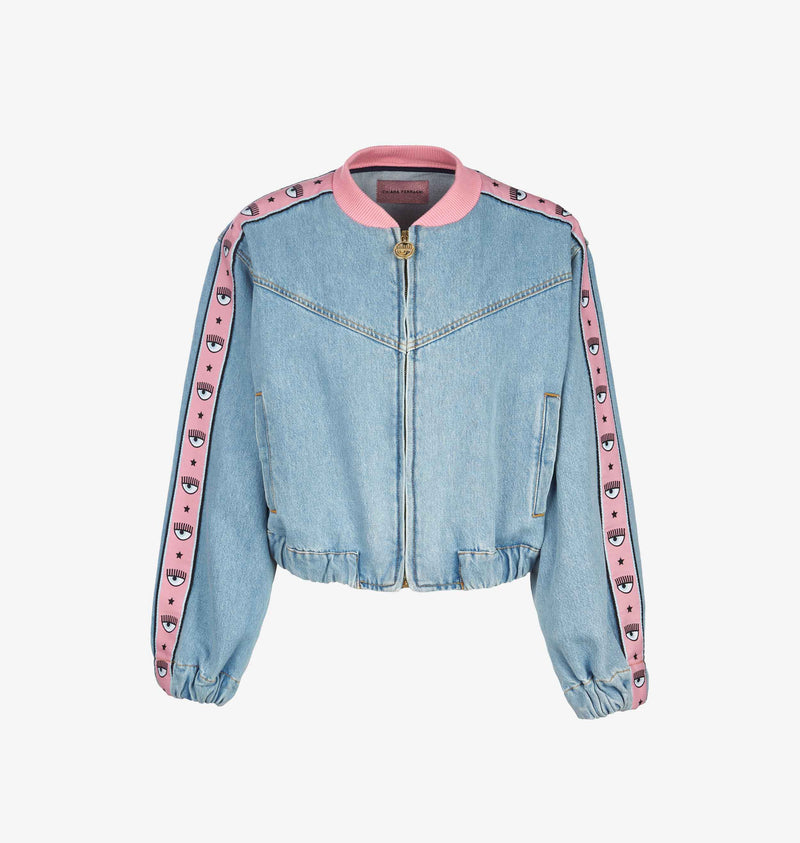 LOGOMANIA CROP DENIM BOMBER